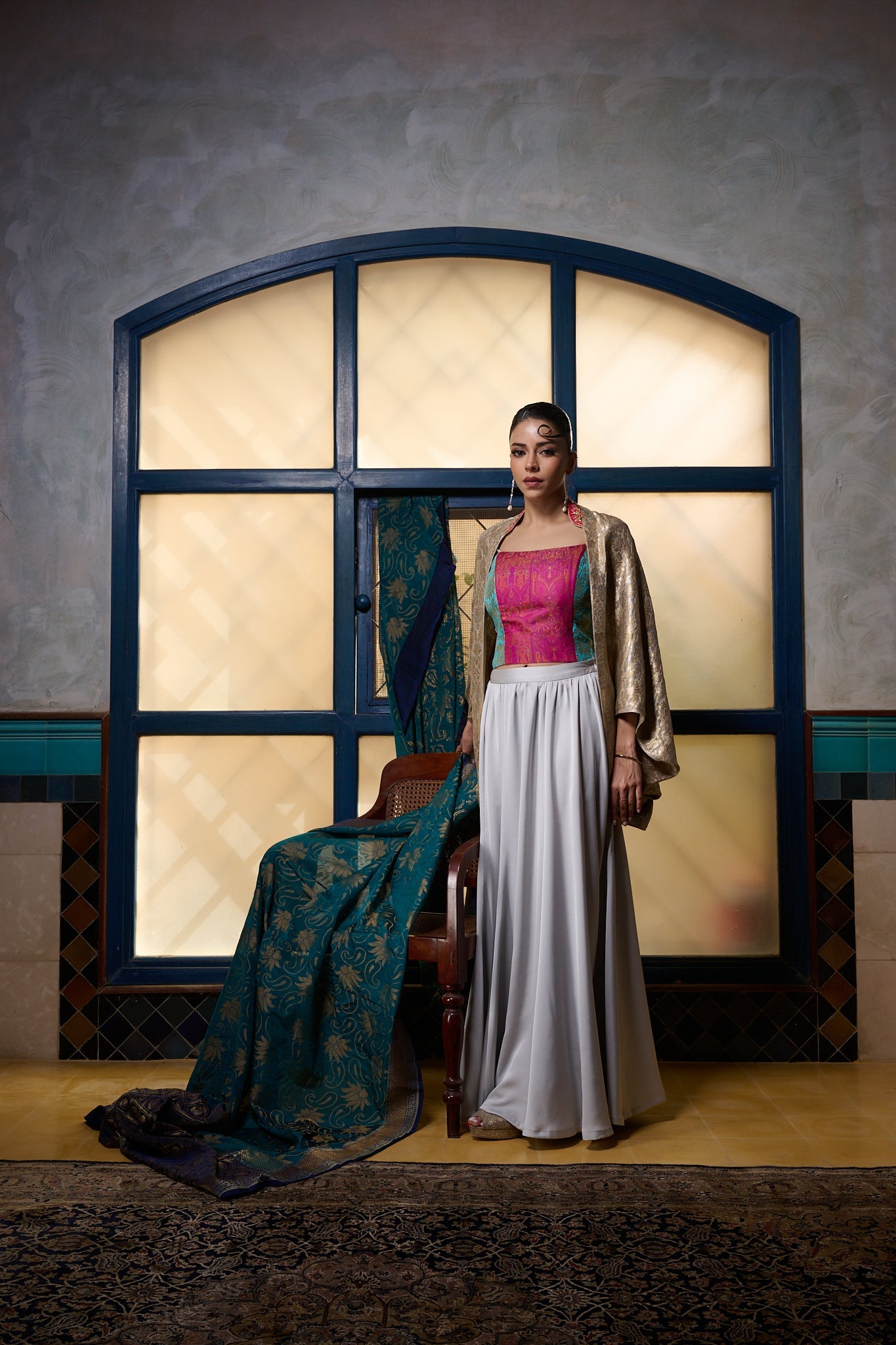 Maheem Khan - Corset With Straps - FUSCIA FEROZI GOLD - BROCADE - 1 Piece