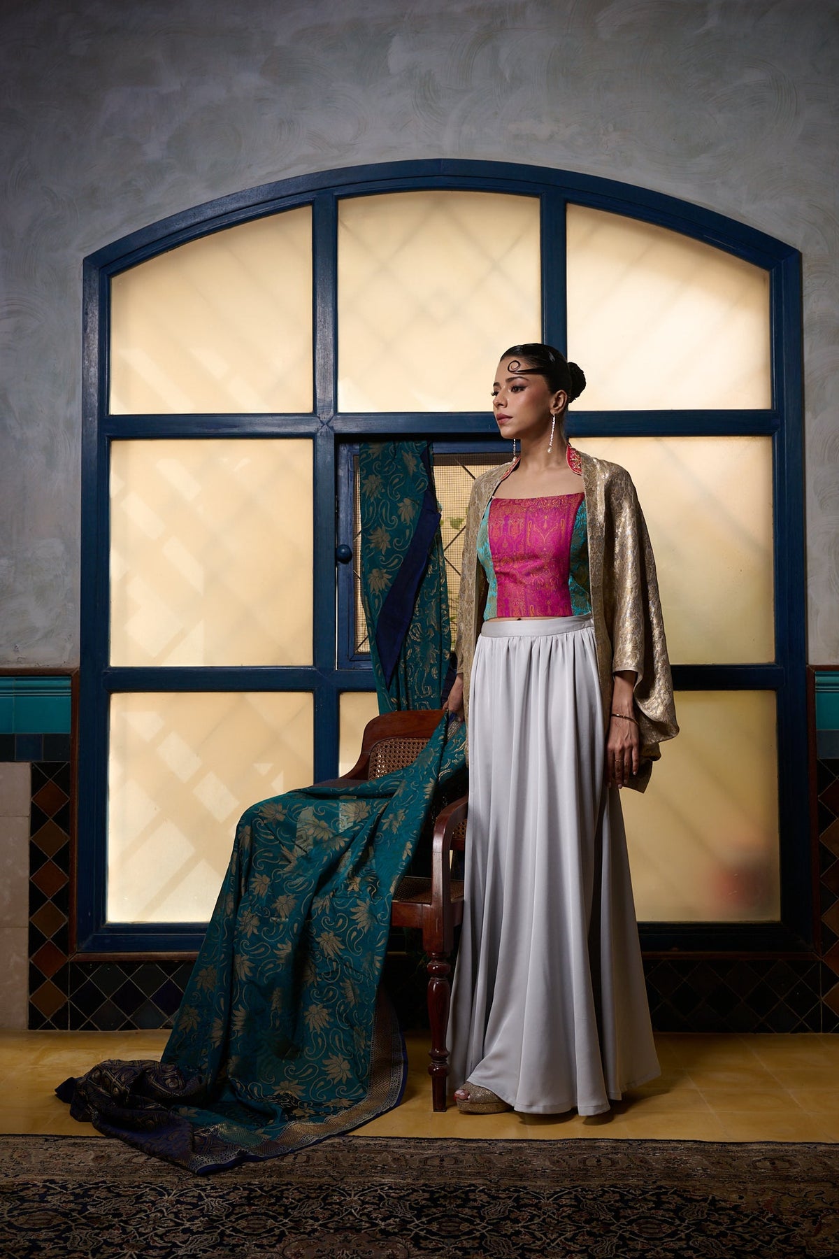 Maheem Khan - Corset With Straps - FUSCIA FEROZI GOLD - BROCADE - 1 Piece