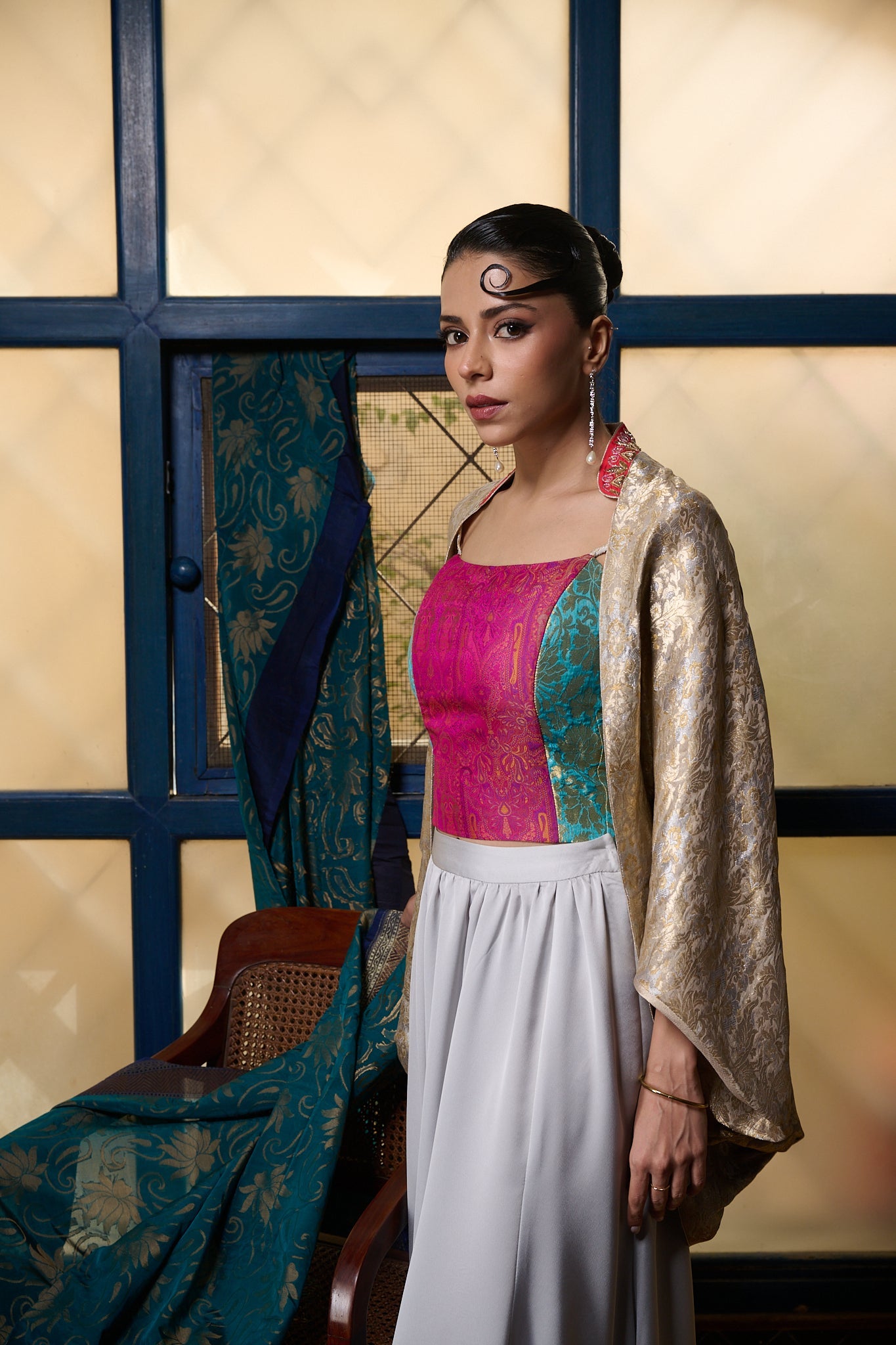 Maheem Khan - Corset With Straps - FUSCIA FEROZI GOLD - BROCADE - 1 Piece