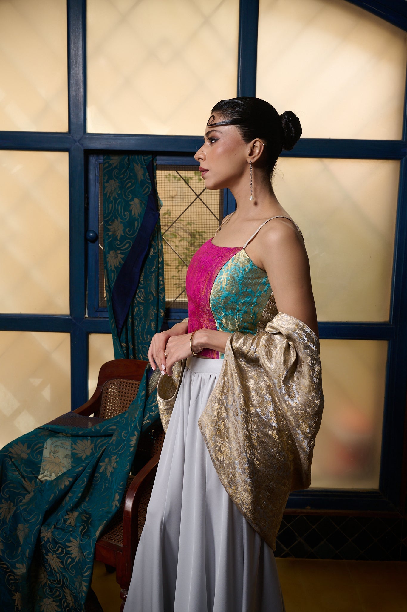 Maheem Khan - Corset With Straps - FUSCIA FEROZI GOLD - BROCADE - 1 Piece
