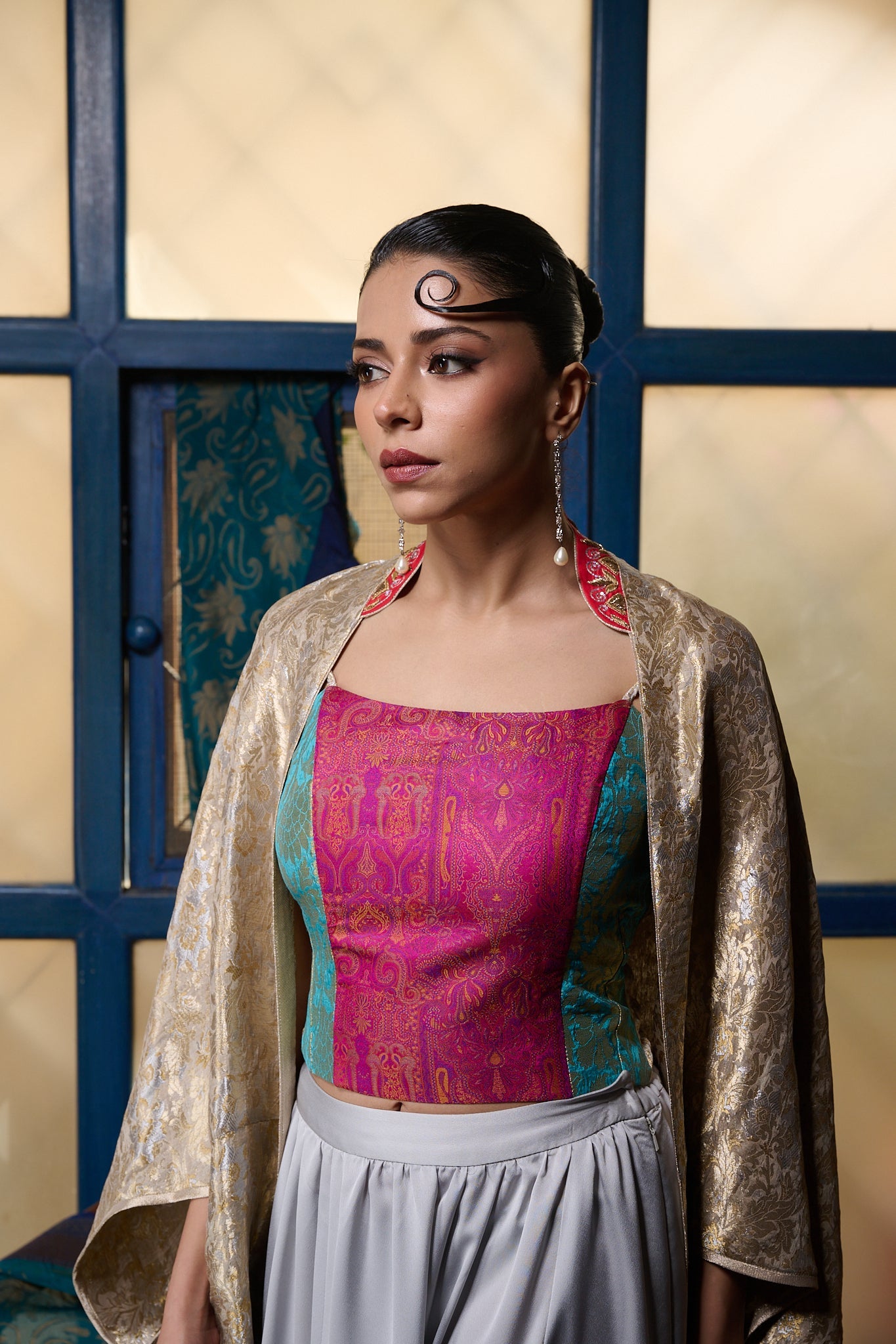 Maheem Khan - Corset With Straps - FUSCIA FEROZI GOLD - BROCADE - 1 Piece