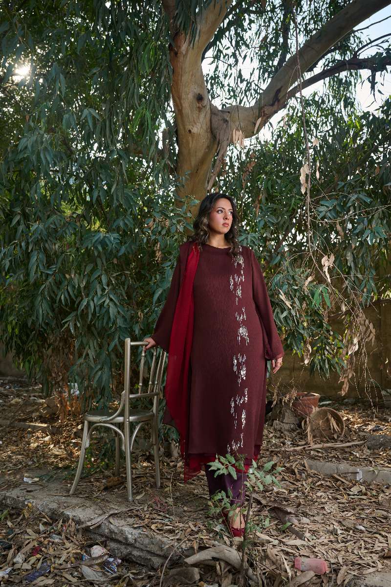 Gulabo - Blended Ruby Flow Suit For Women - Brown Maroon - 3 Piece