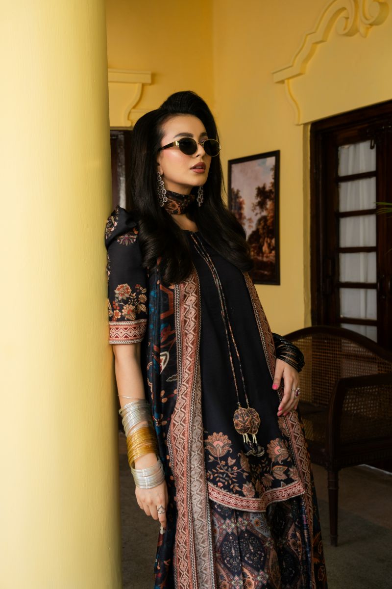 Maria Osama Khan - Nazia  - black - Lawn & Monark silk - 3 Piece