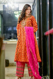 Pinktree - Neelum Munir Outfit - Orange & Hot Pink - Silk - 3 Piece