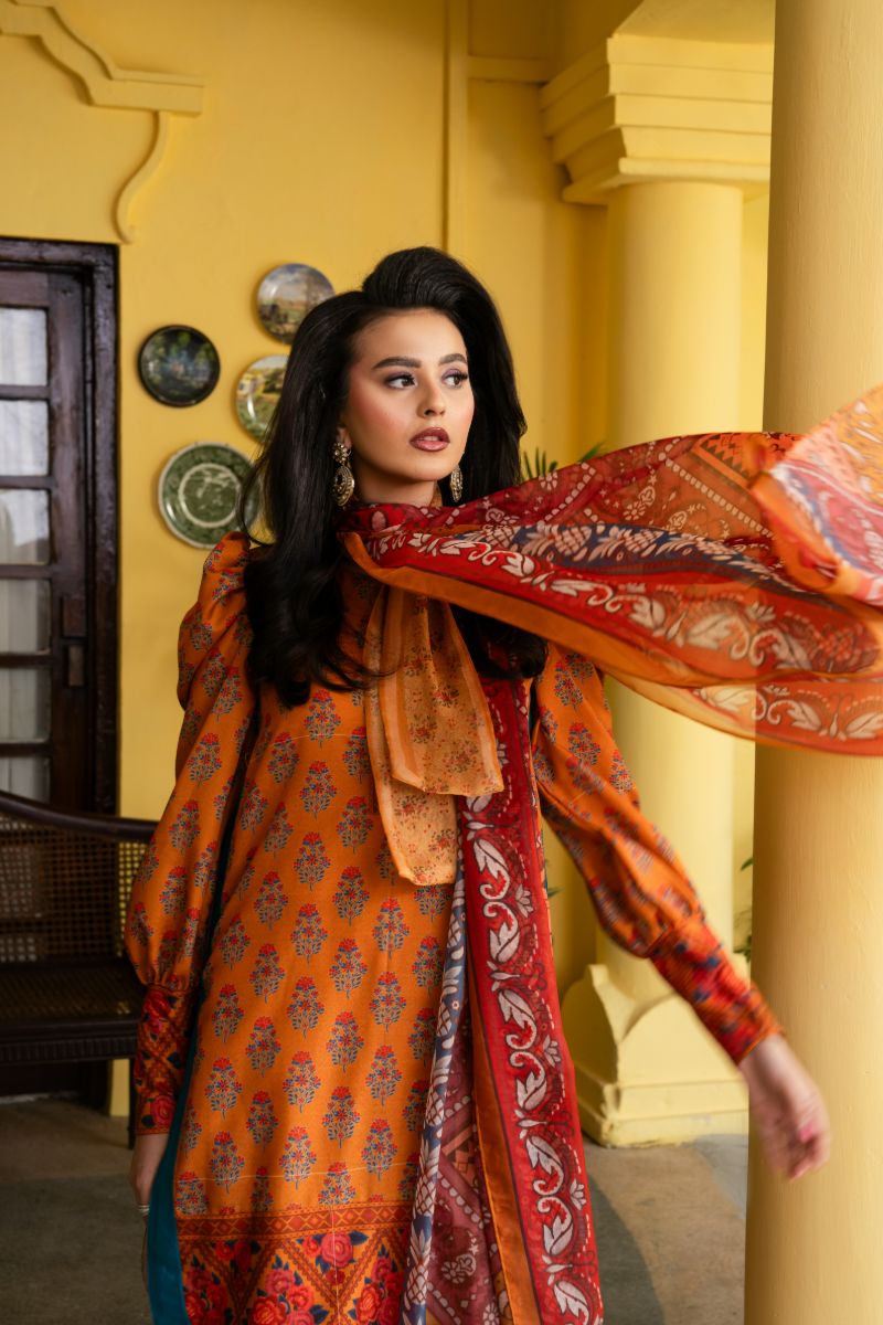 Maria Osama Khan - Nehr  - Bright Orange - Lawn & Tissue silk - 3 Piece