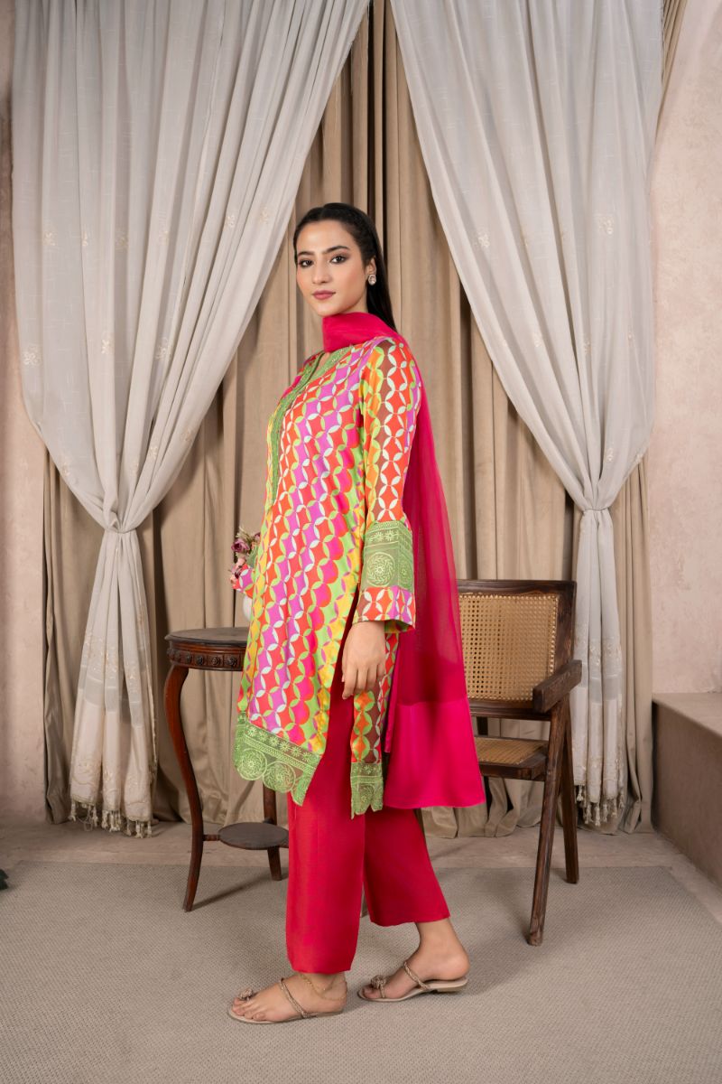 Reema Ahsan - Nisra - Shamoos Silk - Multi & Red - 3 Piece