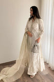 Minutiae - Noureh - Korean Embroider Net/Korean Raw Silk - Off White/Silver - 3 Piece