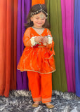 Modest - Embroidered Net Suit For Girl - Orange - 3 Piece