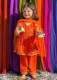 Modest - Embroidered Net Suit For Girl - Orange - 3 Piece