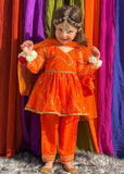 Modest - Embroidered Net Suit For Girl - Orange - 3 Piece