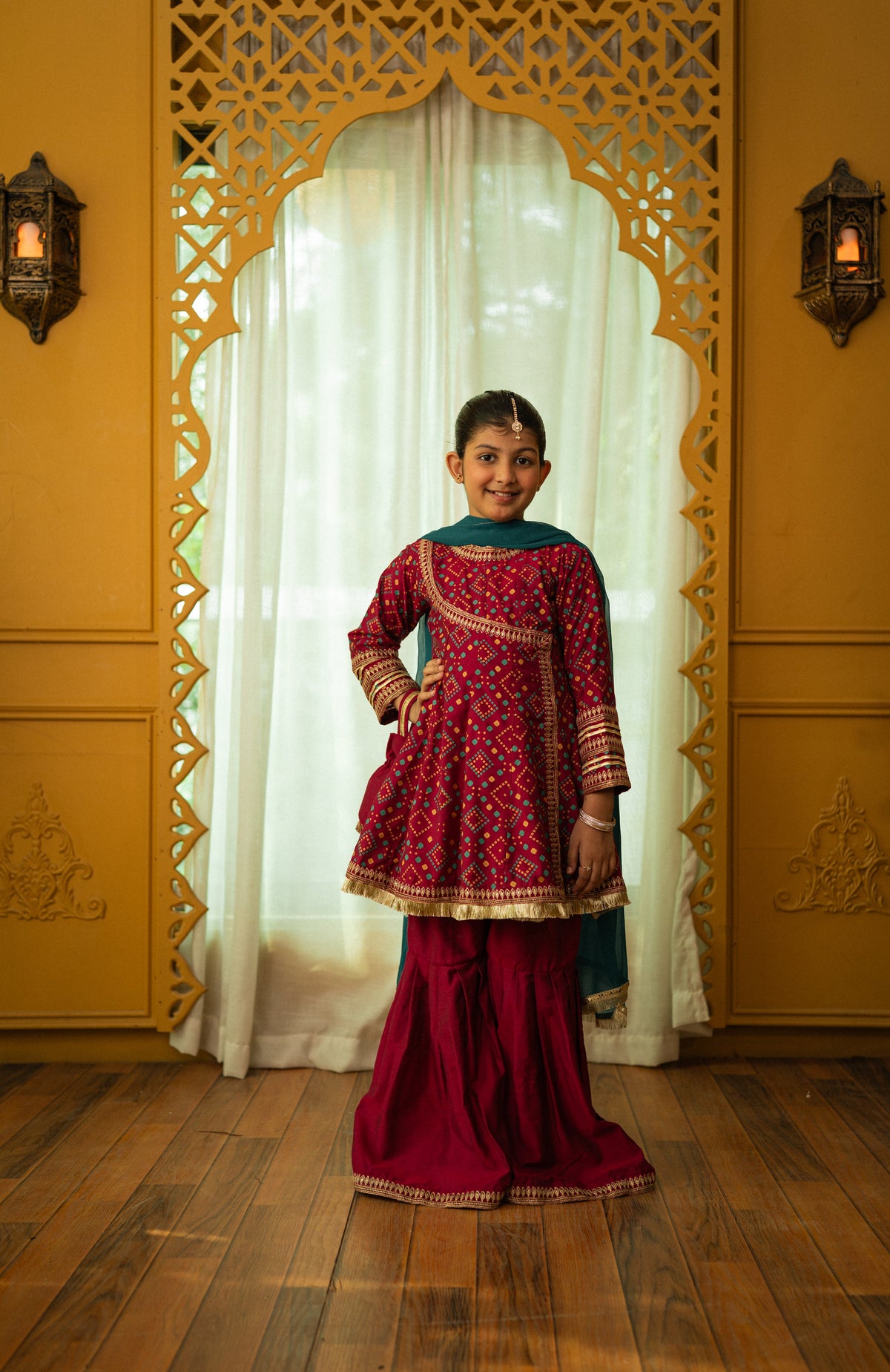 Cheeco Chic - Cotton Silk Gharara For Girl - Pink - 3 Piece