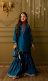 Cheeco Chic - Cotton Silk Gharara For Girl - Peacock - 3 Piece