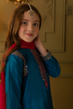 Cheeco Chic - Cotton Silk Gharara For Girl - Peacock - 3 Piece