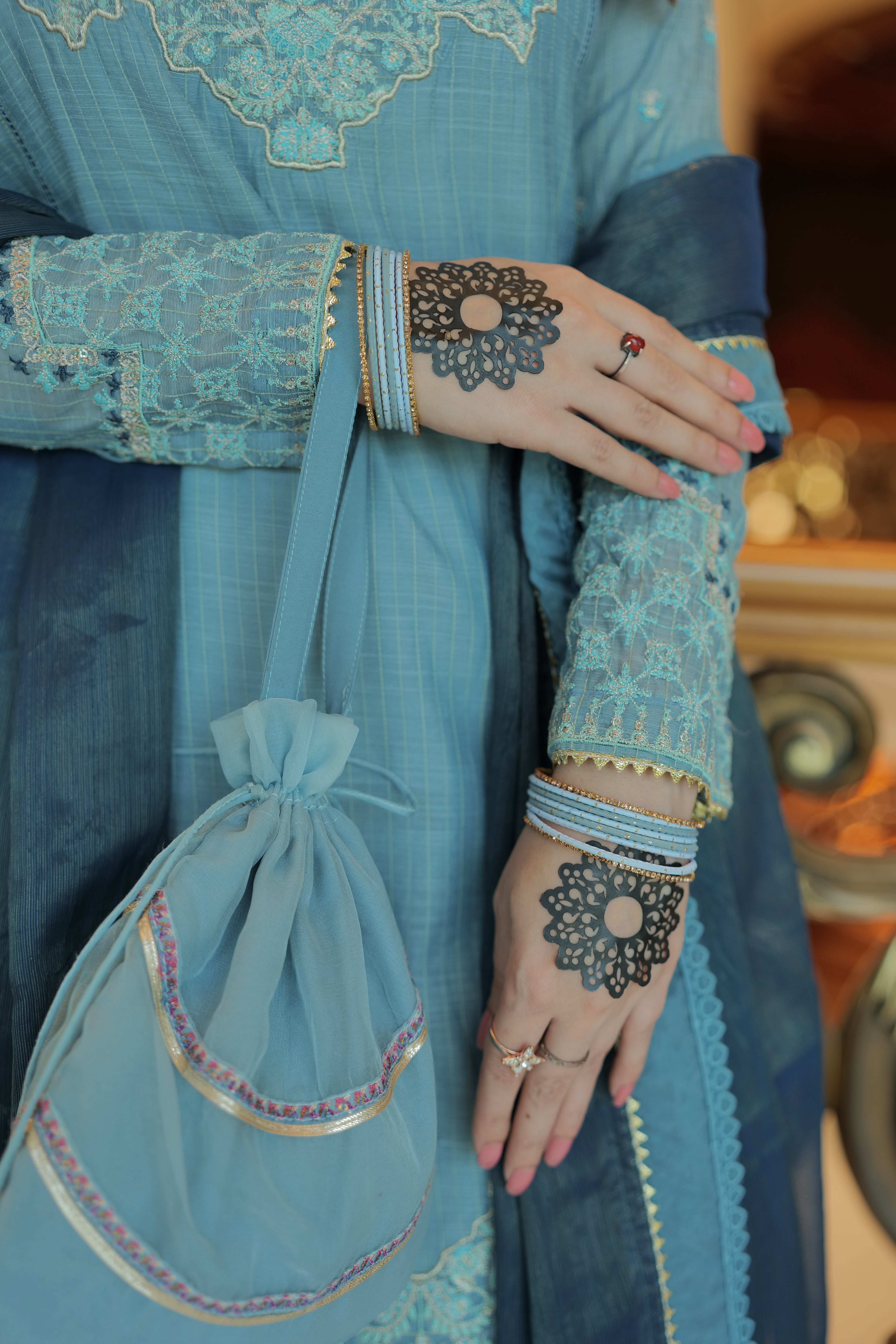 Omal by Komal - Ayzel - Sky Blue - Munar Line & Maysuri - 3 Piece