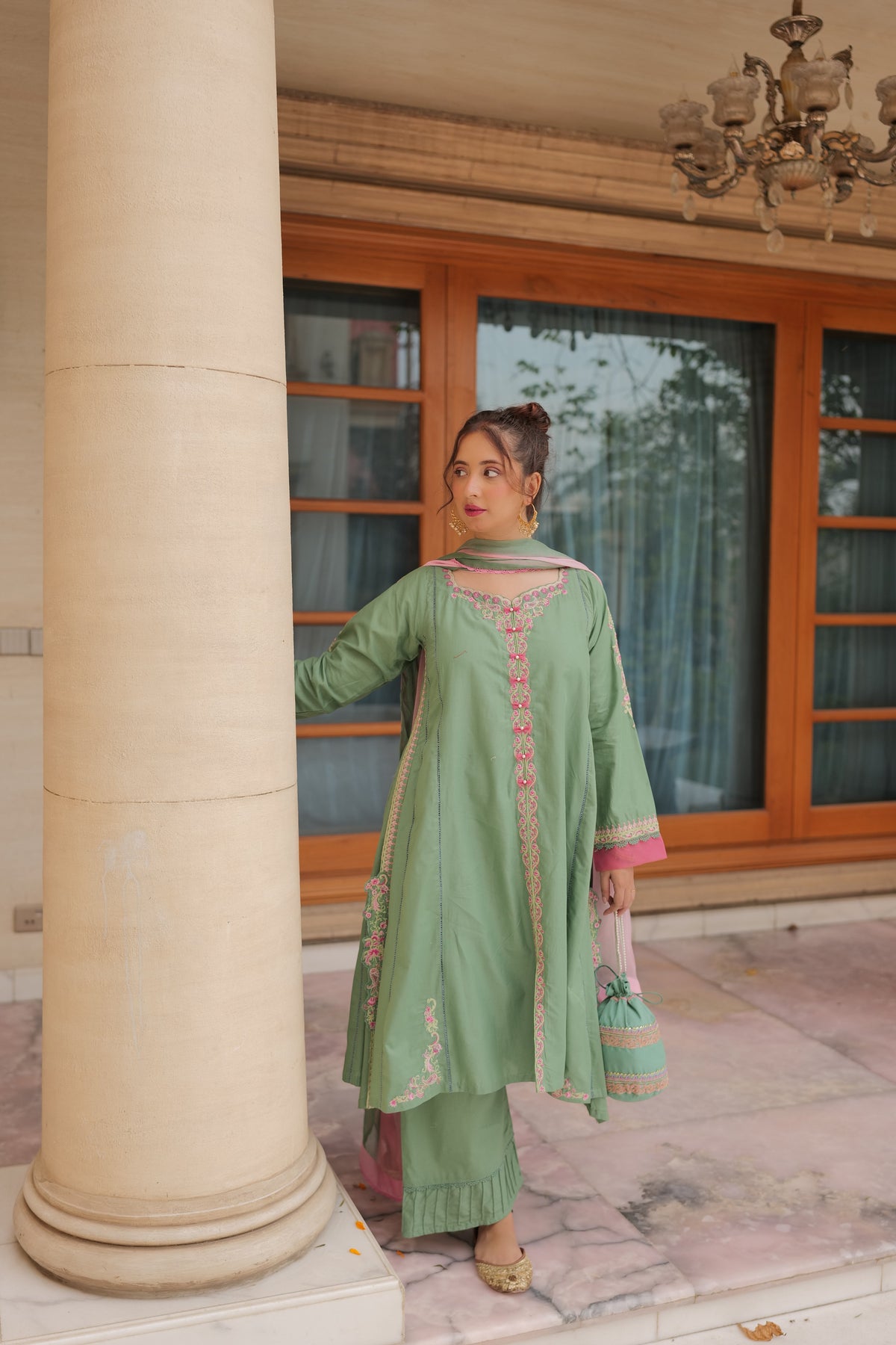 Omal by Komal - Sofia - Green - Lawn & Chiffon - 3 Piece