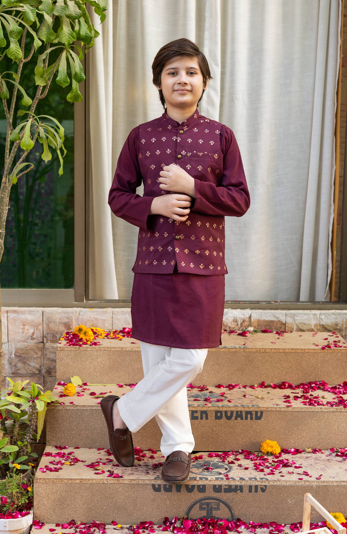 Cheeco Chic - Cotton Silk Waistcoat For Boy - Plum - 1 Piece