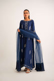 Leon -Azure Tassle Silk Suit For Women - Navy Blue - 2 Piece