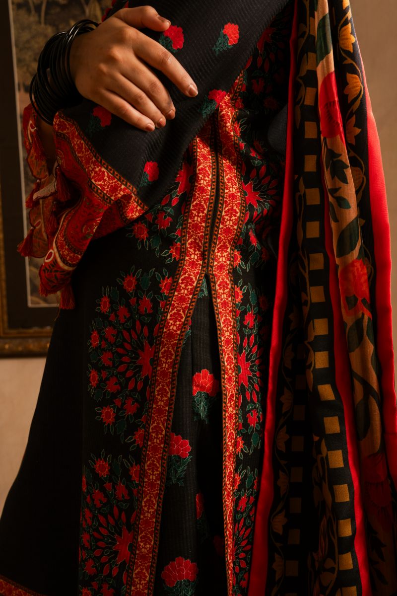Maria Osama Khan - Raila  - Black - Lawn & Organza - 3 Piece