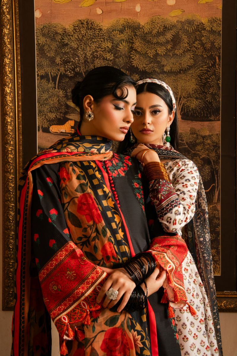 Maria Osama Khan - Raila  - Black - Lawn & Organza - 3 Piece