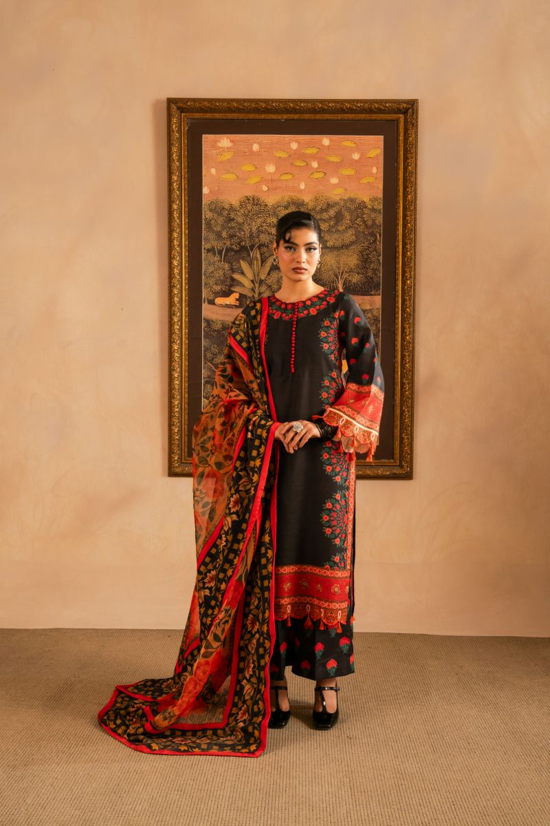 Maria Osama Khan - Raila  - Black - Lawn & Organza - 3 Piece