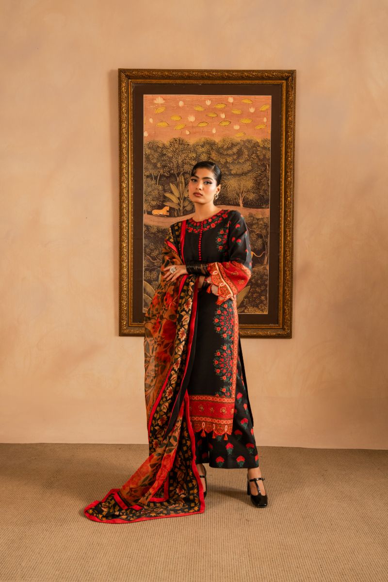 Maria Osama Khan - Raila  - Black - Lawn & Organza - 3 Piece