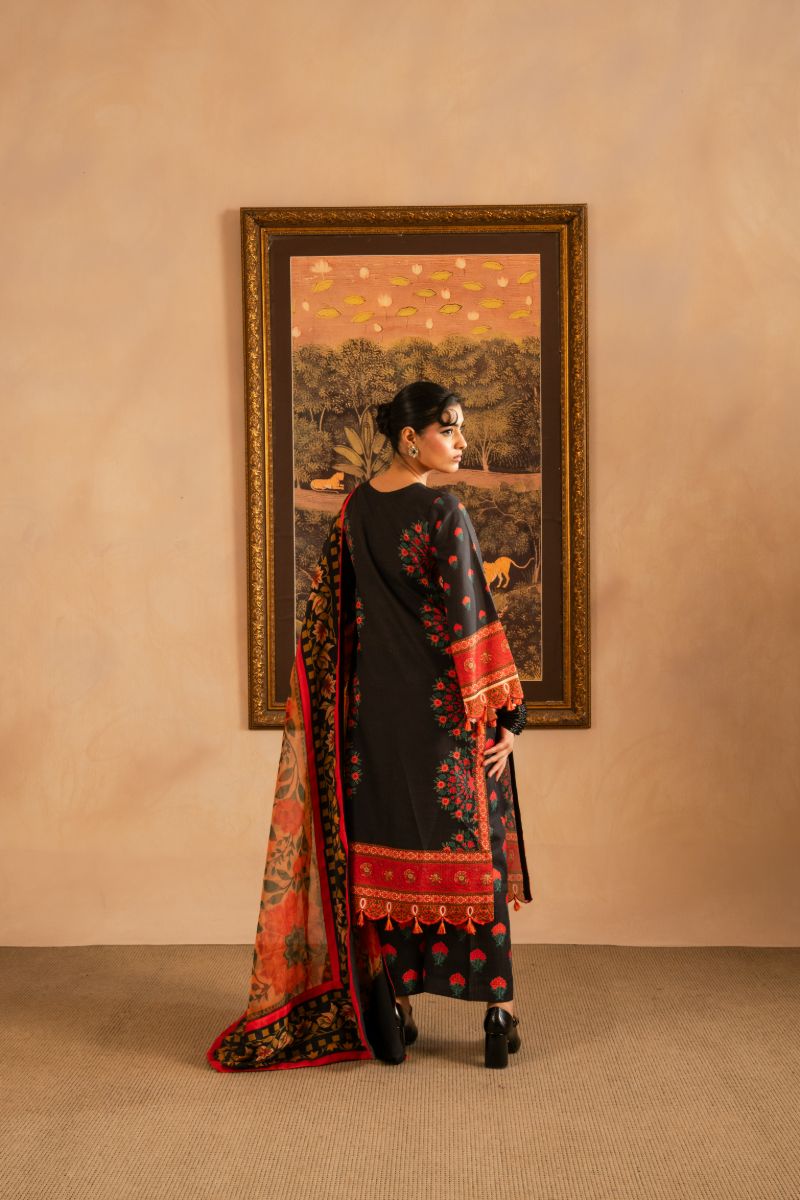 Maria Osama Khan - Raila  - Black - Lawn & Organza - 3 Piece