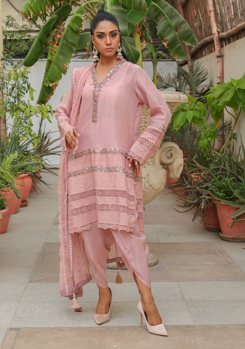 Huma Adnan - Rameen - Pink - Sheesha Silk & Organza - 3 Piece