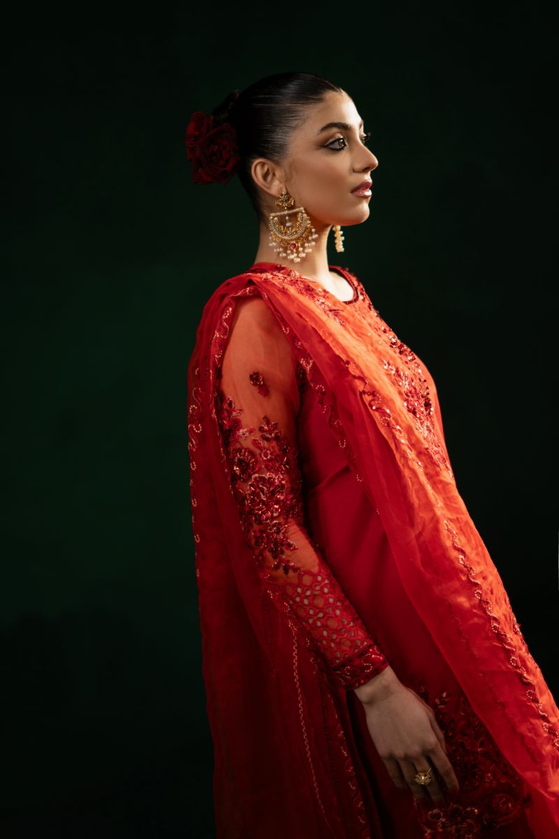 Red Rang Maria Osama Khan - Rang-e-Jashan - Red - ORGANZA & Grip SILK - 3 Piece ...