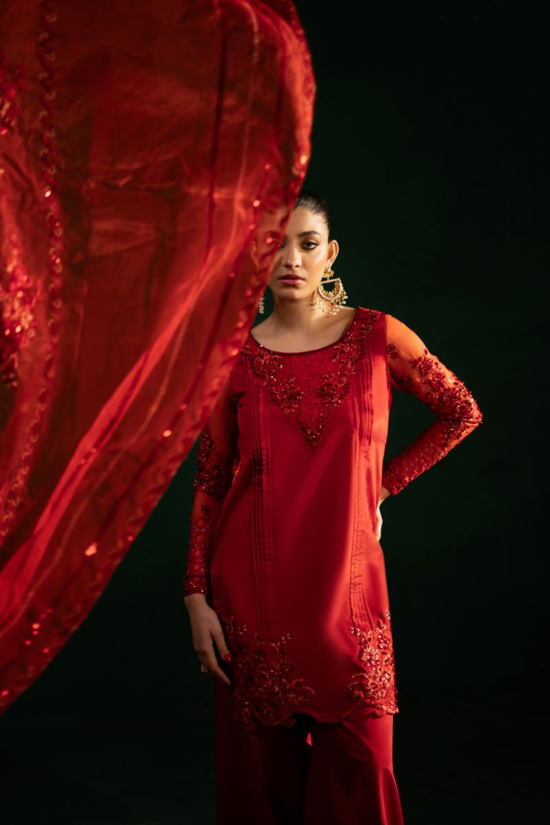 Red Rang Maria Osama Khan - Rang-e-Jashan - Red - ORGANZA & Grip SILK - 3 Piece ...