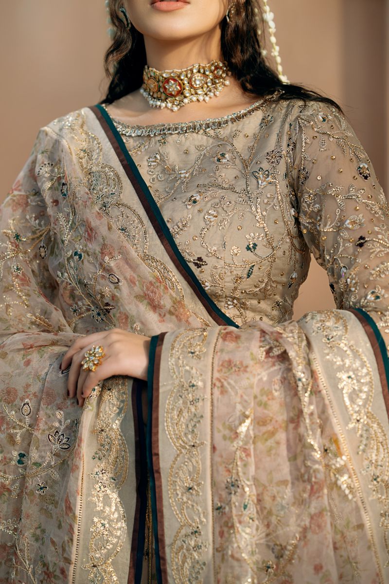 Fozia Khalid - Rasam - Organza - Beige - 3 Piece