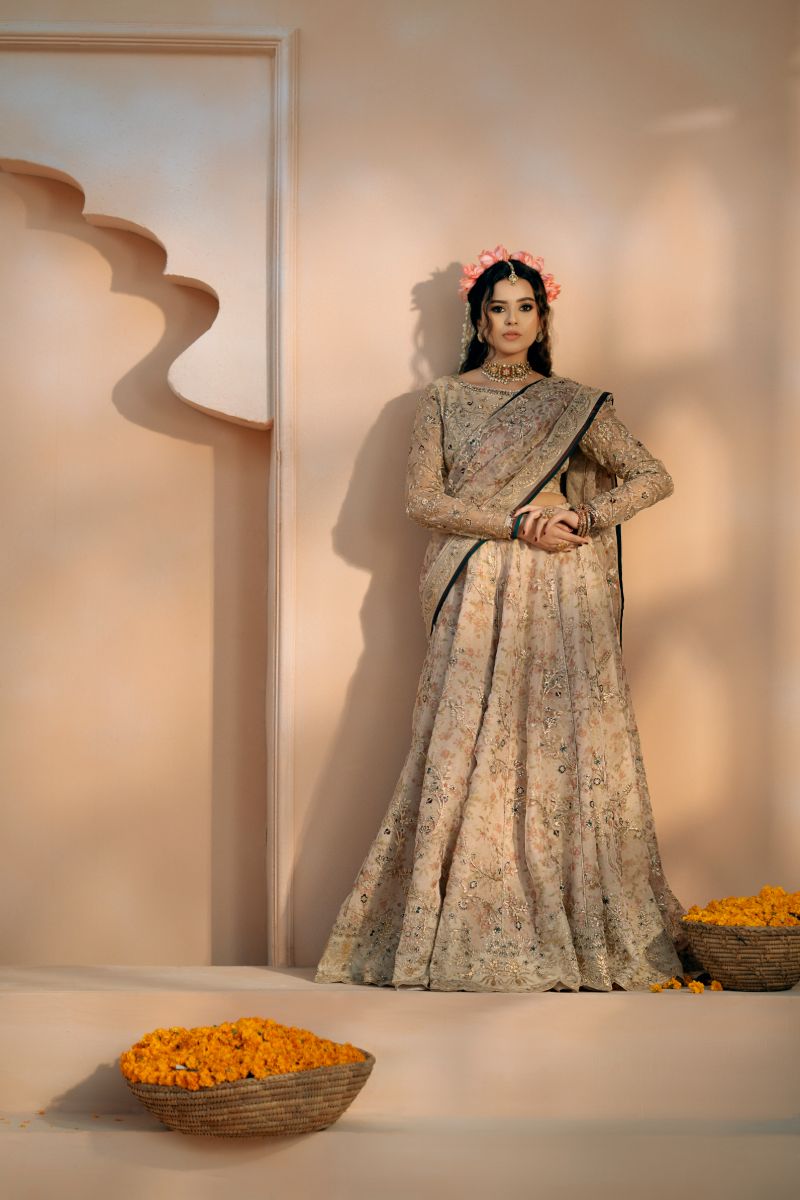 Fozia Khalid - Rasam - Organza - Beige - 3 Piece
