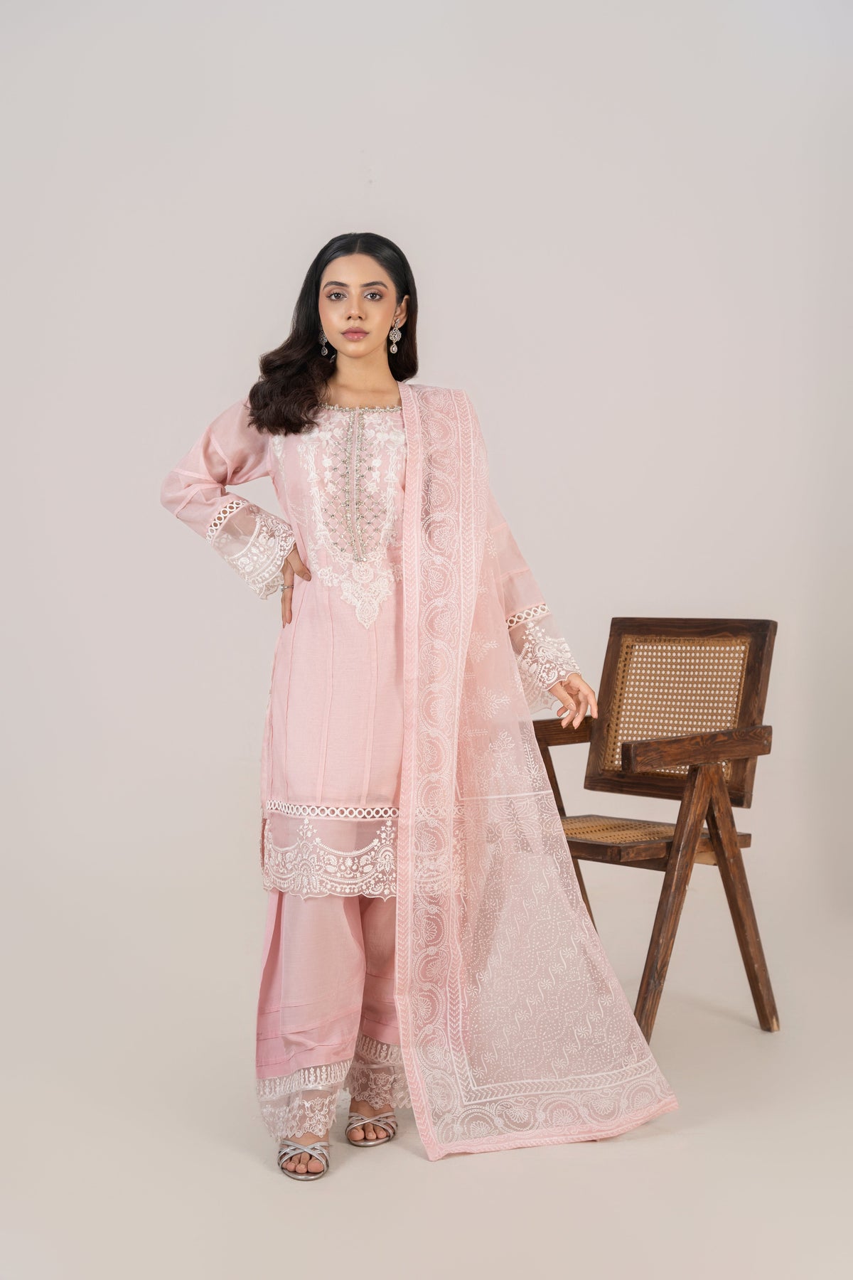 Laleen - Riva Cotton Silk Suit For Women - Baby Pink - 3 Piece