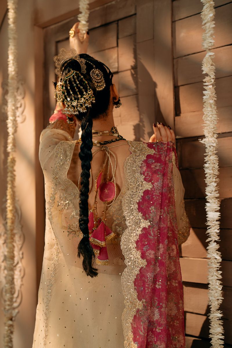 Fozia Khalid - Roka - Organza - Beige skin & magenta - 4 Piece