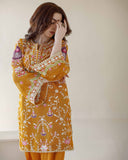 Ombrella - Sunshine Mustard Khaadi Net Suit For Women - 3 Piece