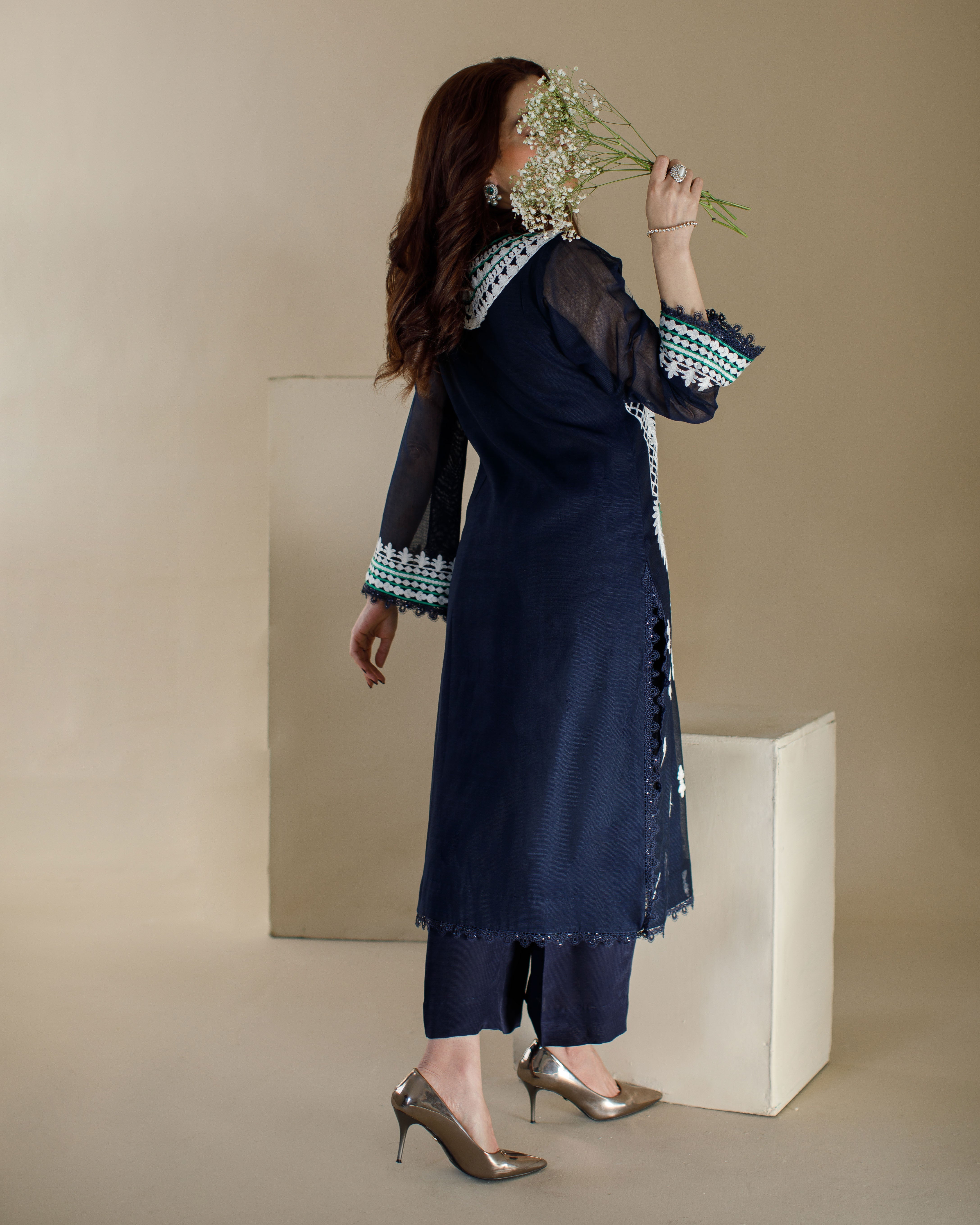 Ombrella - Ethnic - Khaadi Net - Navy Blue - 3 Piece