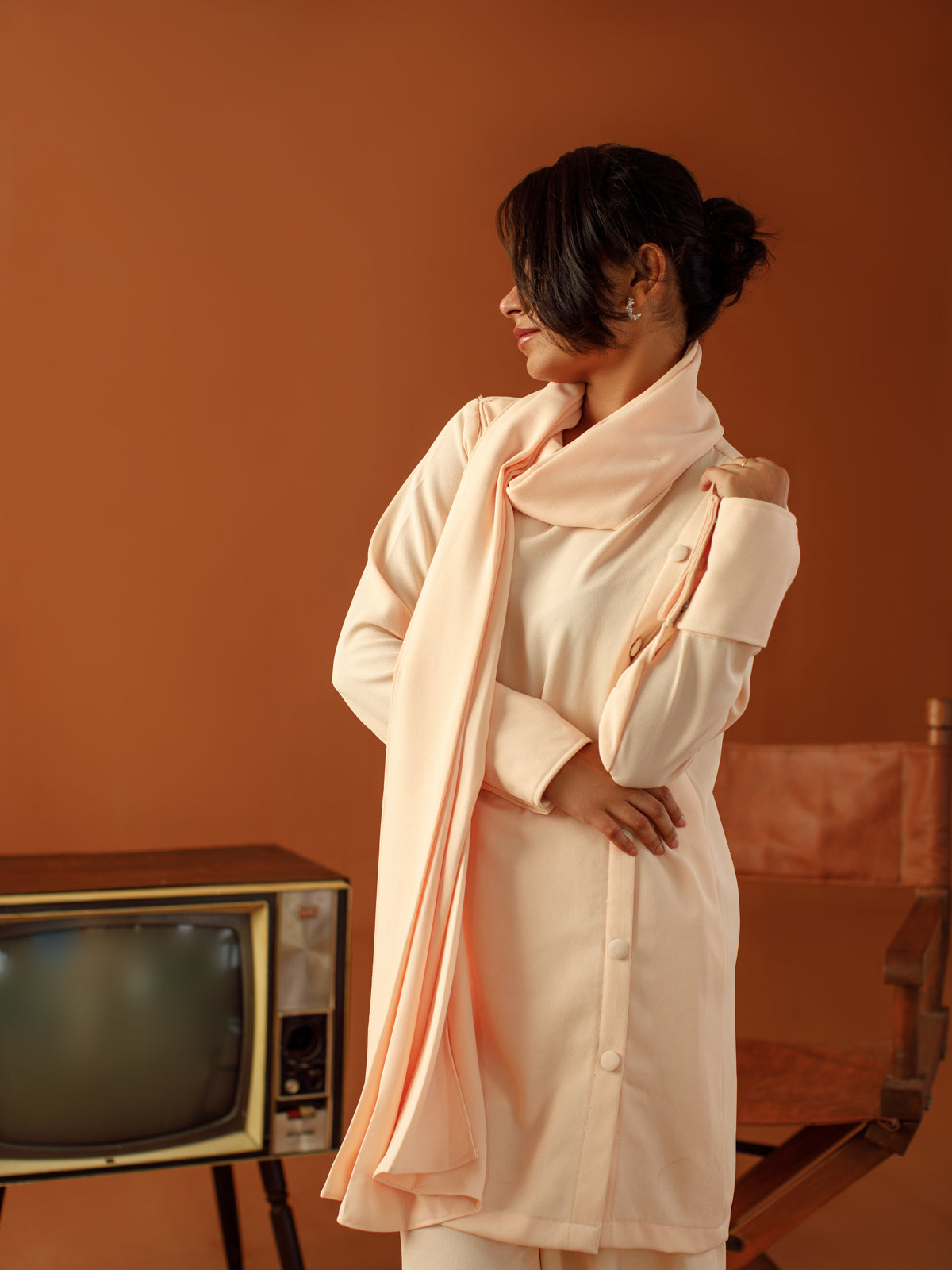 Ombrella - Blush Dune Soft Pink Georgette Dress For Women - 2 Piece