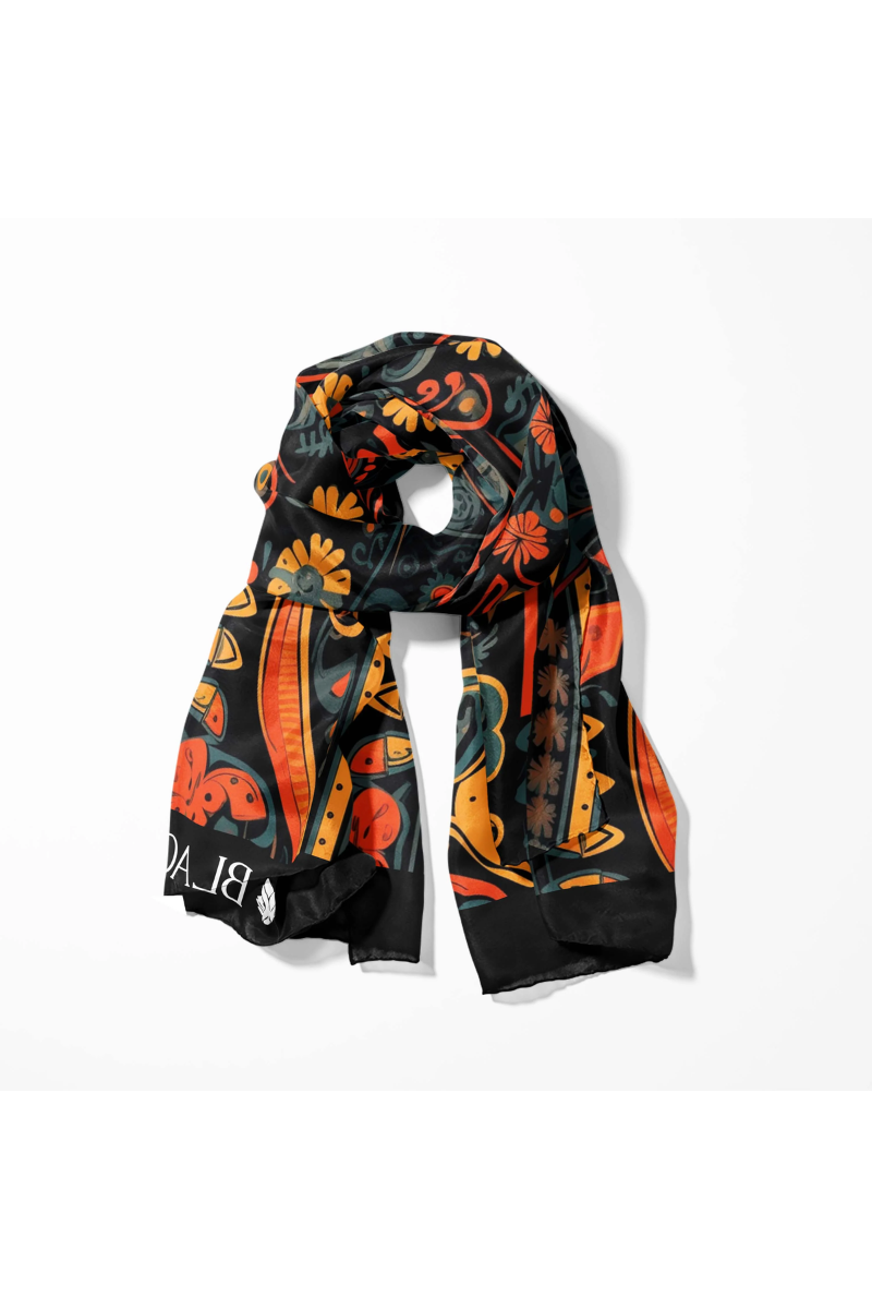 Black Wolf - ETHNIC ANTIQUE MEN SCARF - BLACK - SILK - 1 Piece