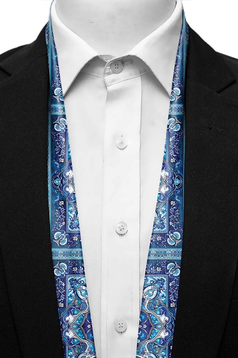 Black Wolf - PERSIAN ART MEN SCARF - TRUE BLUE - SILK - 1 Piece