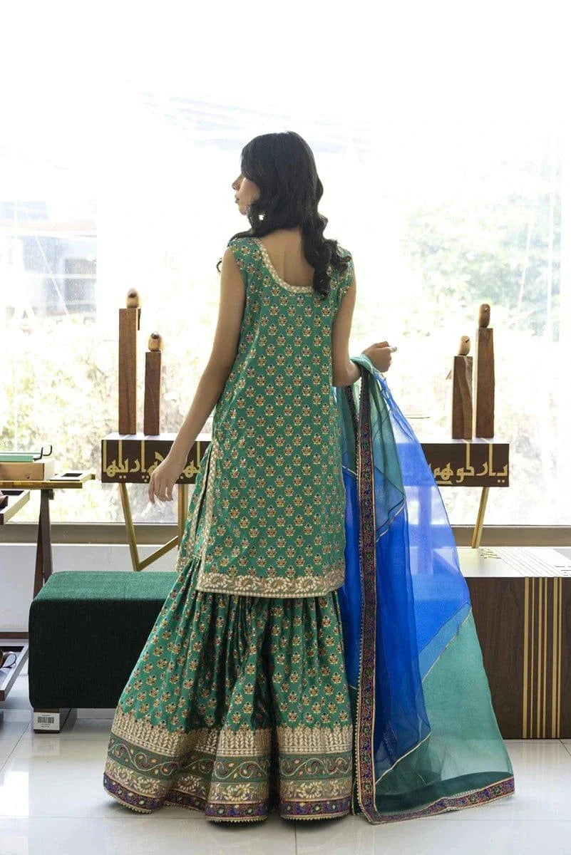 Shehrnaz - SHK-1030 - Off White - Block Print - Gharara - 2 Piece - Studio by TCS