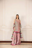 Shehrnaz - Lyra - SHK-1489 - Pink & Ferozi - Pk Medium Silk - Angrakha and Gharara - 3 Piece