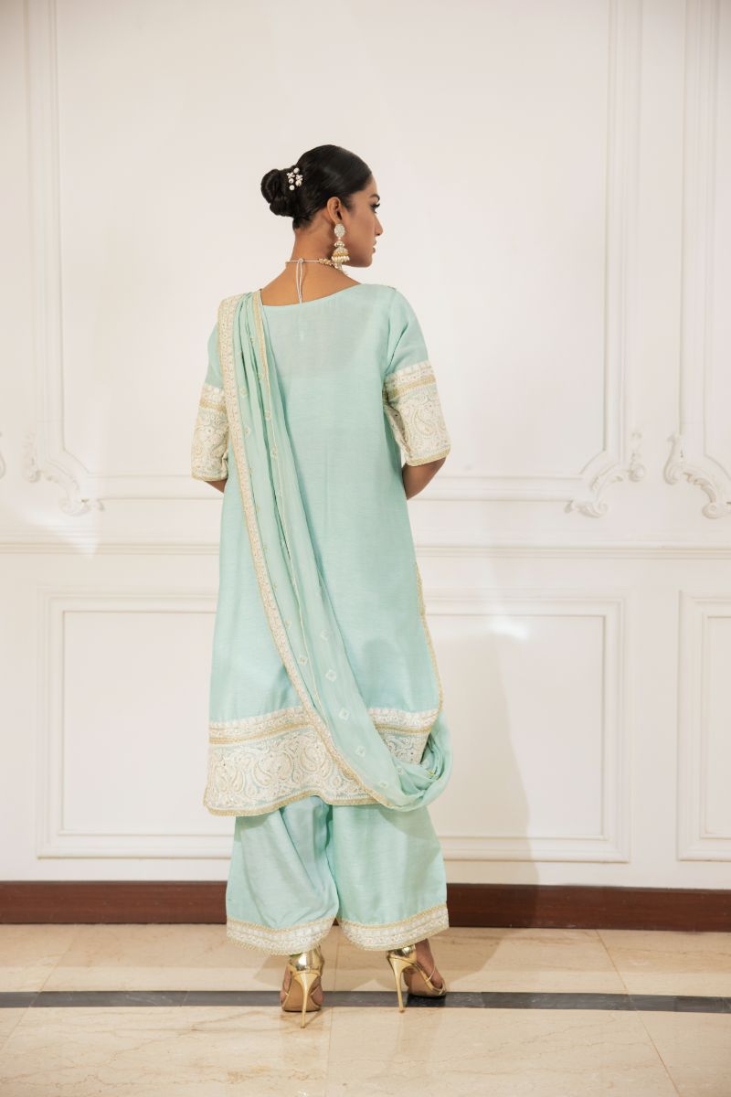 Shehrnaz - Nysa - SHK-1492 - Mint Green - Korean Silk - Kurta Set 3 Pcs - 3 Piece