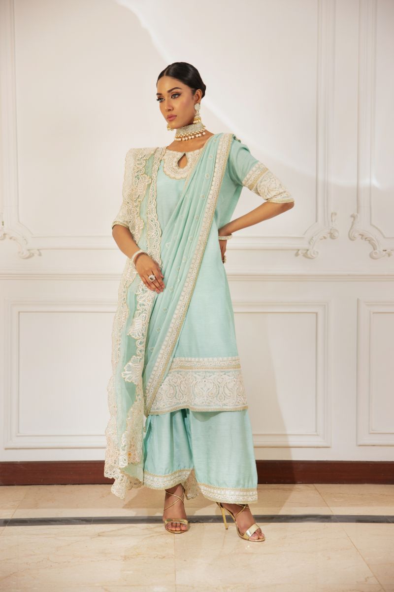Shehrnaz - Nysa - SHK-1492 - Mint Green - Korean Silk - Kurta Set 3 Pcs - 3 Piece