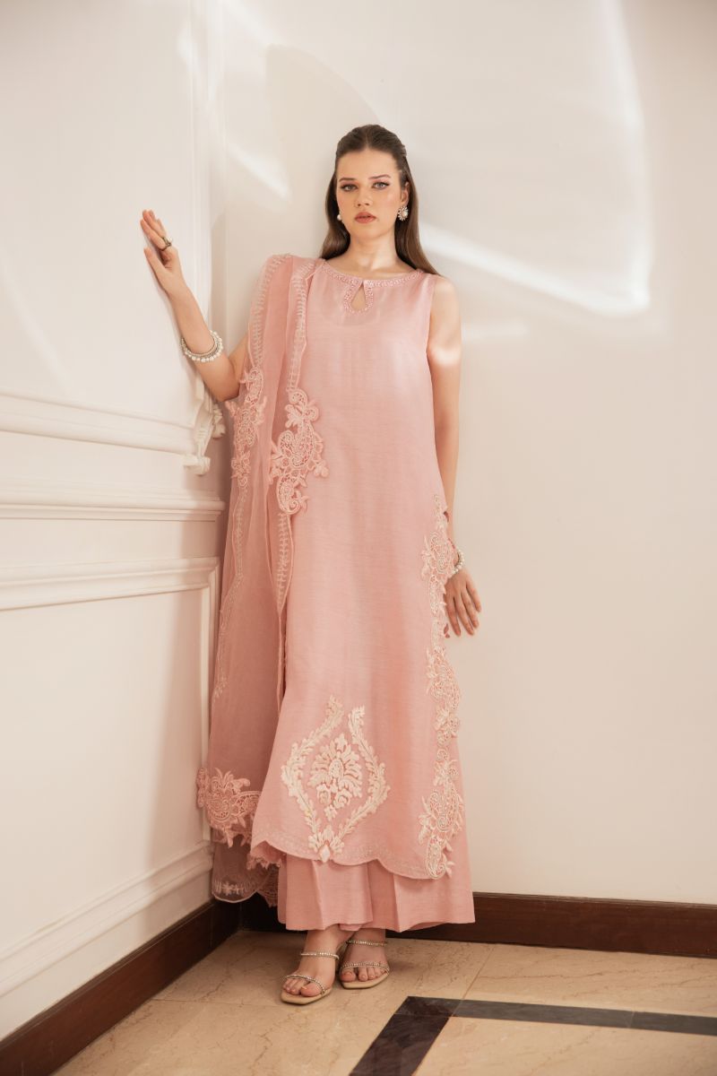 Shehrnaz - Islaa - SHK-1493 - Tea Pink - Korean Silk - Kurta Set - 3 Piece