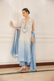 Shehrnaz - Faye - SHK-1497 - White & Blue - Pure Chiffon - Long Shirts - 3 Piece