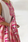 Shehrnaz - Pearl White Kurta with Fuchsia Striped Shalwar - Beige - 3 Piece