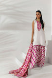 Shehrnaz - Pearl White Kurta with Fuchsia Striped Shalwar - Beige - 3 Piece