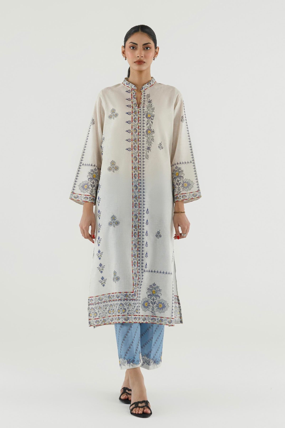 Sana Safinaz Stitched Printed Dobby Suit Off White 2 Piece