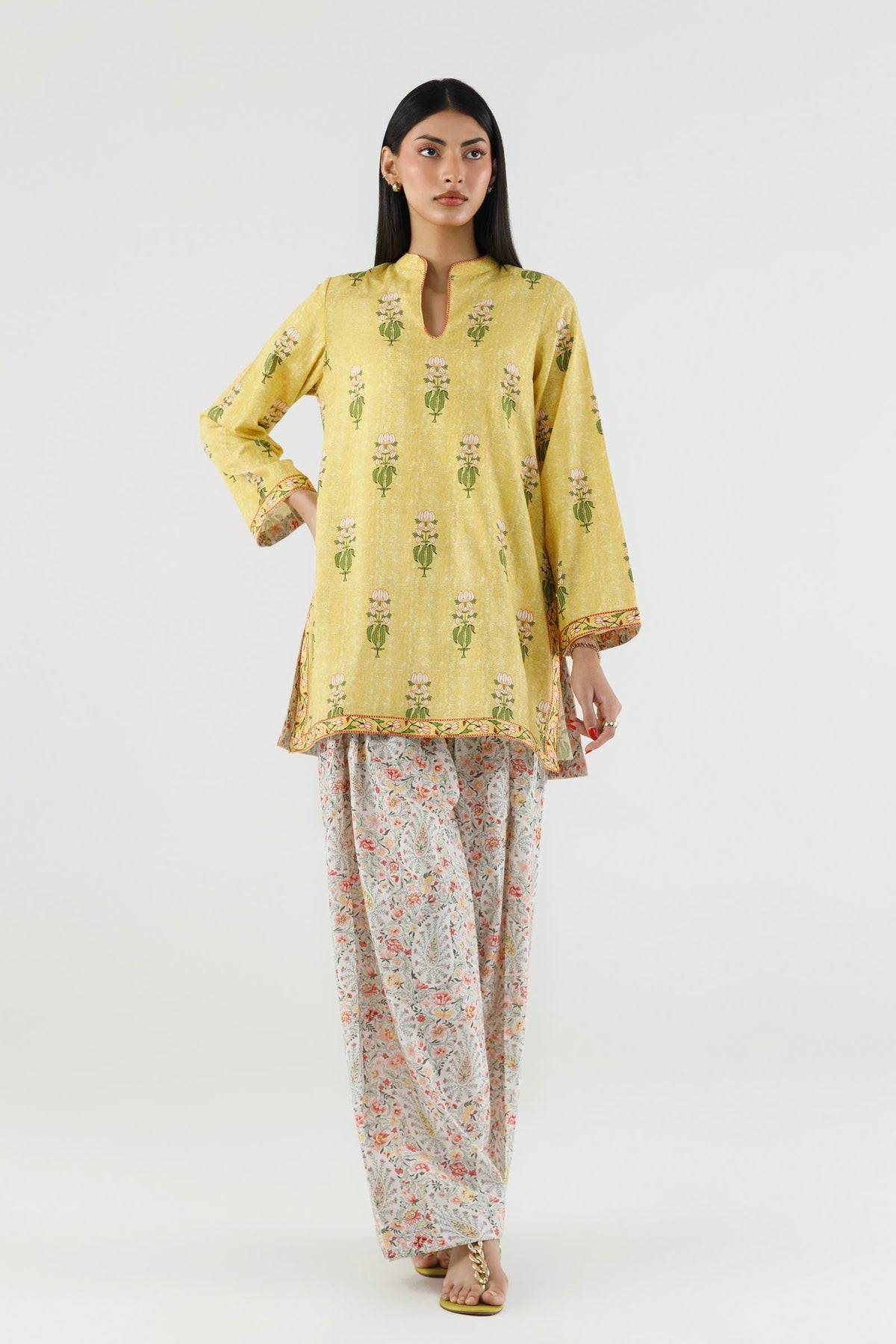 Sana Safinaz Stitched Printed Dobby Suit Mustard 2 Piece