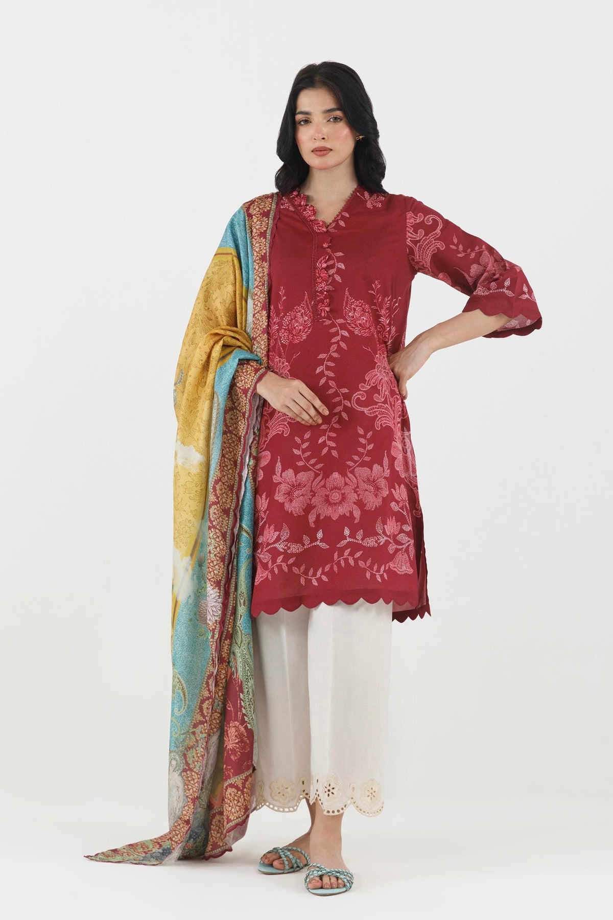 Sana Safinaz Stitched Printed Lawn Suit Maroon 2 Piece