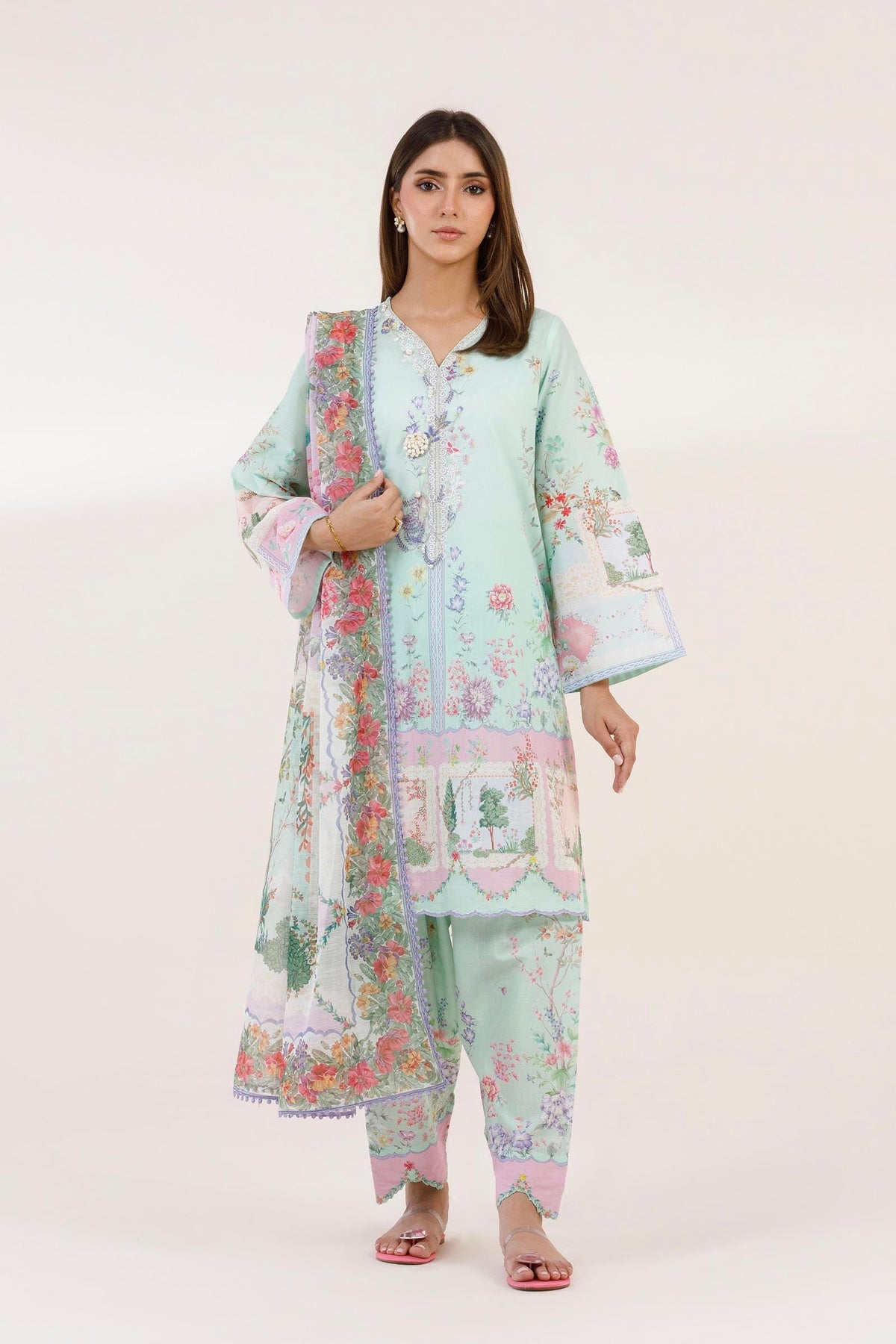 Sana Safinaz - Printed Dobby Suit For Women - 3 Piece